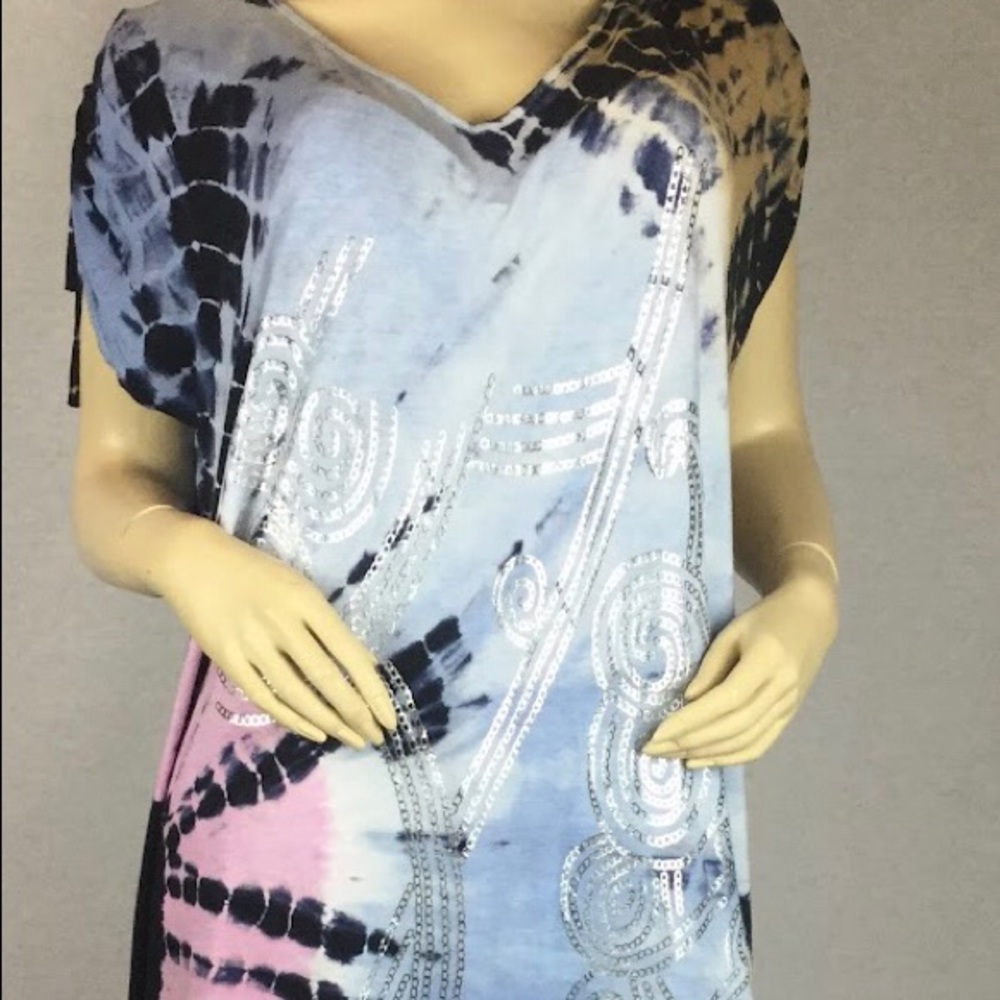Plus Size Women’s Dress Multi silver decoration tie-dye adjustable shoulders
